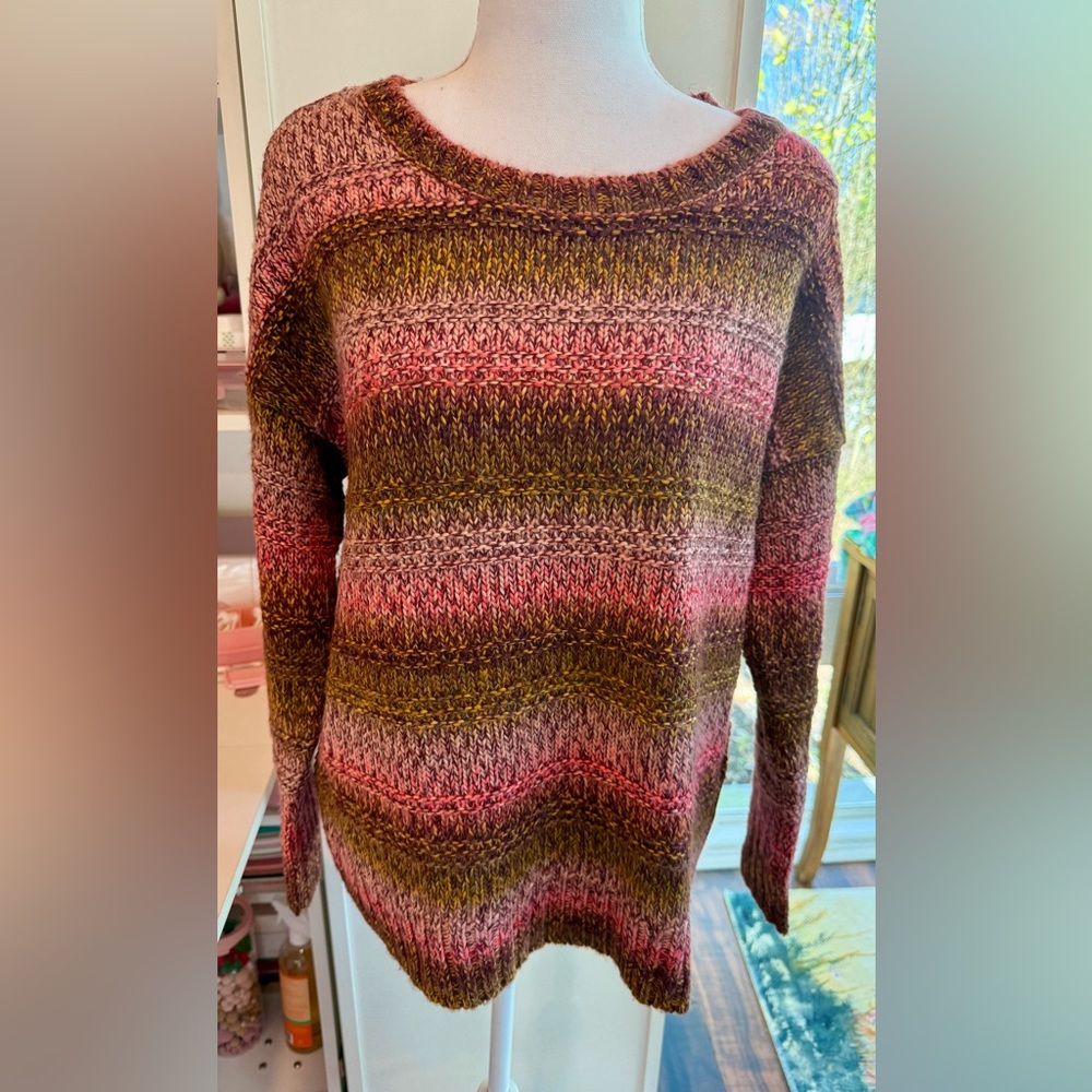 American Eagle Space Dyed Heavy Knit Stripe Sweater Multicolor Size M